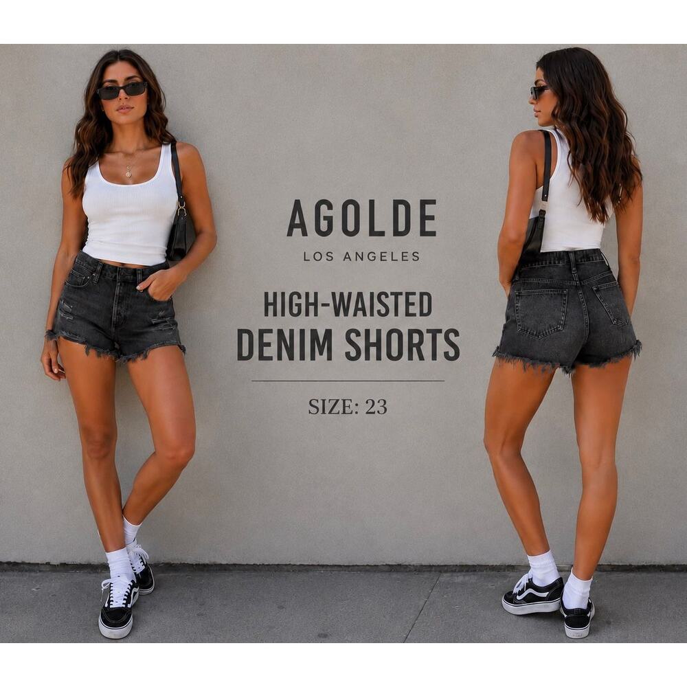 AGOLDE Denim Cutoff Shorts Women's Black Distressed Raw Hem High Rise - 23